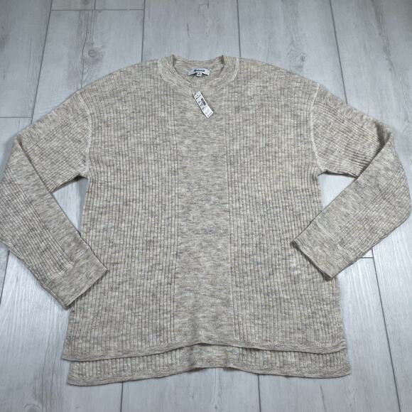 NWT Madewell Women's Medium Ribbed Crewneck Alpaca Sweater Heathered Brown Crew - Picture 1 of 11